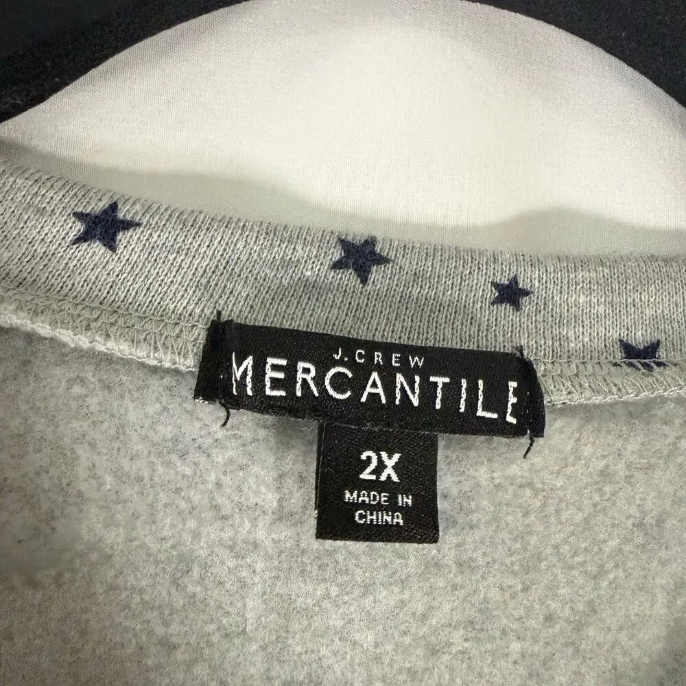 J Crew Mercantile Sweater Women's 2X Grey Star Print Ruffle Trim Pullover Long S
